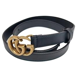 Gucci Schmaler Damen-Gürtel aus schwarzem Leder GG Marmont mit goldenem Logo