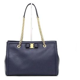 Salvatore Ferragamo Bolso de hombro con cadena Melike con logotipo en tono dorado Navy