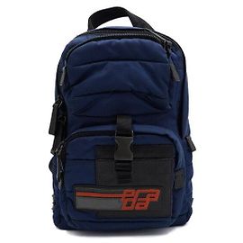Prada Zaino a tracolla singola da uomo in nylon blu con iniziale