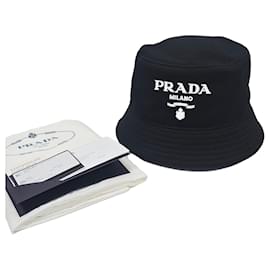 Cappello bucket in cotone con logo ricamato - Prada