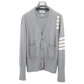 Diagonal Arm Band Merino Wool Vest Knit Cardigan - Thom Browne