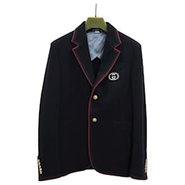 Gucci Blazer Navy con bordatura ricamata logo gg GG