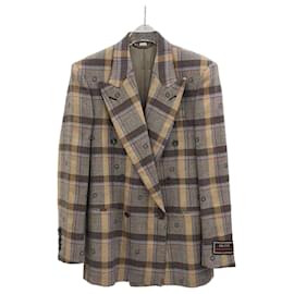 Gucci Embroidered Pattern Brown Check Double Jacket