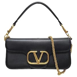 Valentino Borsa a tracolla Rockstud con catena e logo dorato in pelle di vitello nera