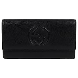 Gucci Cartera larga con solapa GG negra para mujer