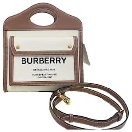 Mini borsa tote in tela bicolore e pelle con tasca - Burberry