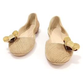 Chloé Beigefarbene Ballerinas aus Leder mit goldenem Blumenmotiv für Damen