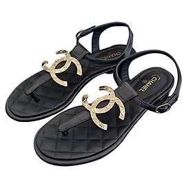 Chanel Damen Goldene Flip-Flops mit großem Logo