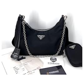 Prada Borsa Hobo e a Tracolla in Nylon Multi Tesuto Black