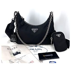 Prada Borsa Hobo Multi Tessuto in Nylon Crossbody Nero
