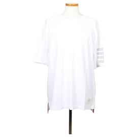Thom Browne Kurzärmeliges Baumwoll-T-Shirt mit gestreiftem Armband Weiß