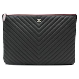 Clutch Large Chevron Caviar Nero Opaco - Chanel
