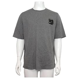 Graues Kurzarm-T-Shirt für Herren aus Baumwolle mit Mini-Lederpatch - Hermès
