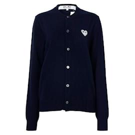 Comme Des Garcons Wollstrickjacke mit Marineblauem Herz-Logo