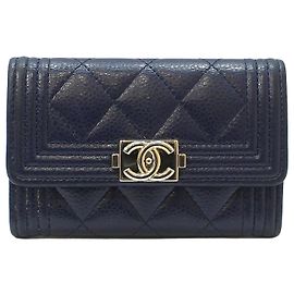 Chanel Boy Flap Kartenetui in Navy Caviar