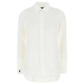 Ralph Lauren Camisa clásica oversize de lino blanca con bordado Pony