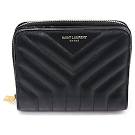 Saint Laurent Gestepptes Joan Compact Wallet aus glattem schwarzem Kalbsleder