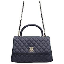 Borsa Tote a Spalla Coco Handle Medium Caviar Navy Gold Series - Chanel