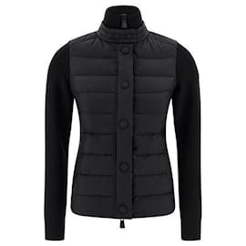 Giacca imbottita leggera in misto lana con patch logo Moncler Nero