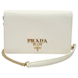 Prada Mini borsa a tracolla in Saffiano con logo in oro bianco