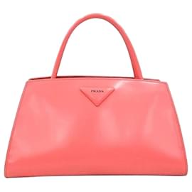 Prada Tote Bag aus gebürstetem Leder mit rosa Dreieckslogo