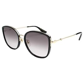 Gucci Black Flat Gold-Tone Sunglasses