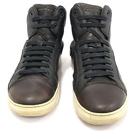 Salvatore Ferragamo Sneakers alte da uomo in pelle nera con punta marrone
