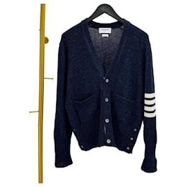 Shetland Cardigan mit Streifen Navy - Thom Browne