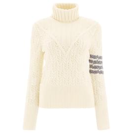 Diagonal gestrickter Rollkragenpullover Elfenbein - Thom Browne