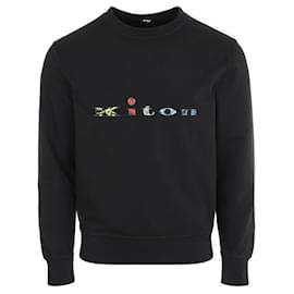 Kiton Schwarzer Crewneck-Sweatshirt mit mehrfarbigem Logo-Stickerei