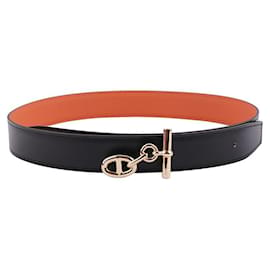 Hermès Hebilla de cinturón de yate para hombre, correa de cuero reversible de doble cara