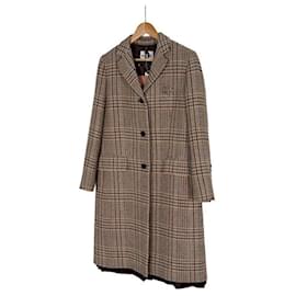 Luxury Biarr Damen Wollmantel mit Karomuster, einreihig und Brustlogo - Miu Miu