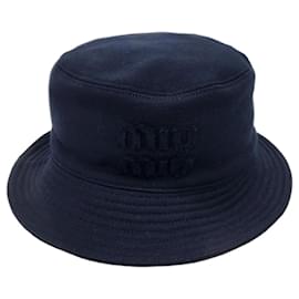 Logo Baumwoll-Bucket-Hat Navy - Miu Miu