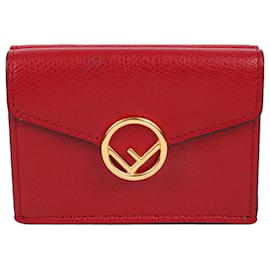 Fendi Cartera de tres pliegues roja chapada en oro