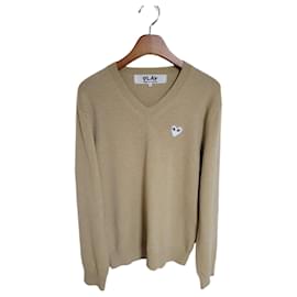 Herrenstrick aus Wolle beige weiß mit Patch - Comme Des Garcons