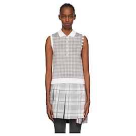 Ärmelloses Polohemd aus Seide und Baumwolle Check - Thom Browne