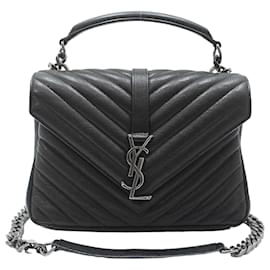 Borsa a Spalla Medium Black Monogram Matelassé Silver College - Saint Laurent