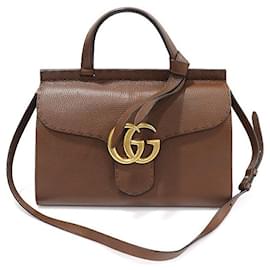 Gucci Kleiner GG Marmont Top Handle aus braunem Leder