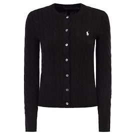 Ralph Lauren Strickjacke aus Baumwolle mit Zopfmuster und Pony-Logo-Stickerei