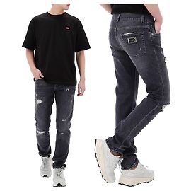 Dolce & Gabbana Pantaloni in denim invecchiato con logo Inch Lucky Chance
