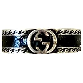 Interlocking Wide Ring Black Silver - Gucci