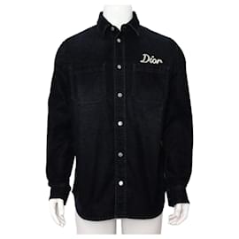 Sovracamicia in denim di cotone blu navy con logo ricamato da uomo - Dior
