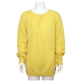Gelber Mohair-Strickpullover T-Shirt mit offener Strickart für Herren - Fendi
