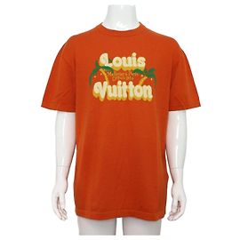 Louis Vuitton Cotton Crewneck Short Sleeve Men's T-Shirt Orange