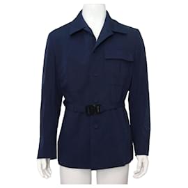Dior Giacca da uomo in lana blu navy con fibbia