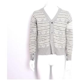 Grauer Aran Zopfstrick-Cardigan - Thom Browne