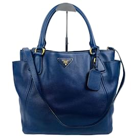 Borsa tote a tracolla in pelle Vitello Daino con taschino dorato - Prada