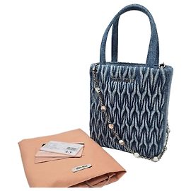 Miu Miu Matreuse Logo Denim Chain Tote Bag
