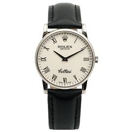 Rolex Cellini Ivory Computer Dial Weißgold Manuell Leder Uhr Komplettset Zertifikat Box
