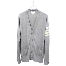 Thom Browne Grauer gestreifter Wollcardigan
